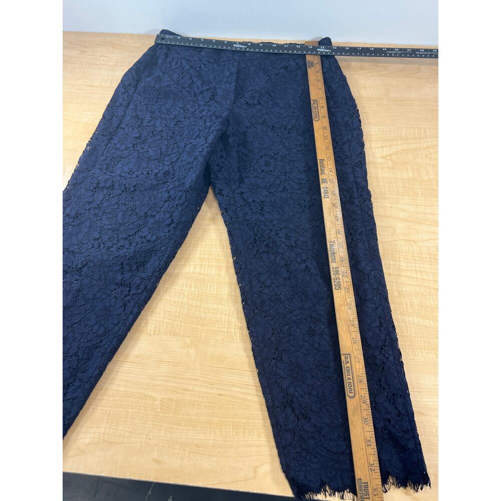 J Crew Lace Ruffle-Neck Top And Lace Pant Set Dark Blue Womans Petite 8 M - Picture 9 of 14